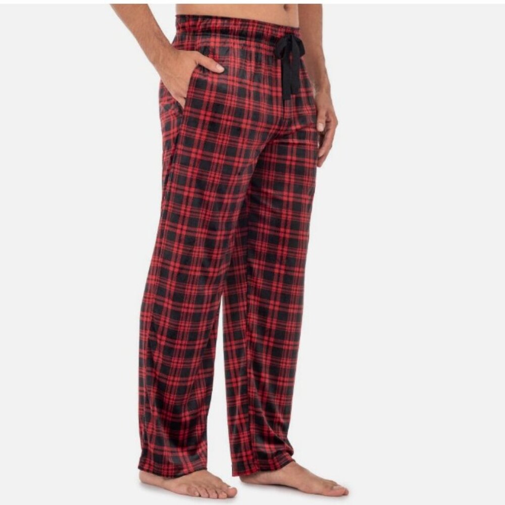 NEW Mens Sz Medium Elastic Waist Plaid Soft Velour Sleep Lounge Pants… - Picture 1 of 2
